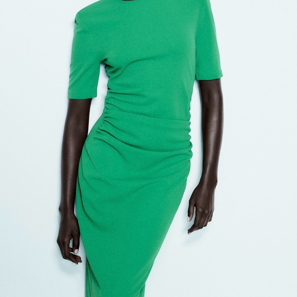 Zara Draped detail dress with shoulder pads Greenish Size M - Picture 5 of 8